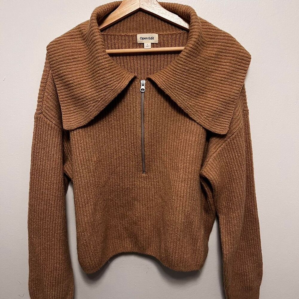 Open Edit ribbed half zip sweater with oversized collar. Womens large